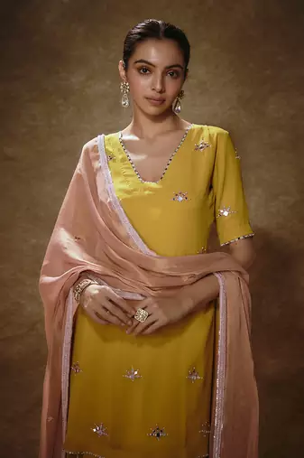 Citrine yellow & blush pink sharara set