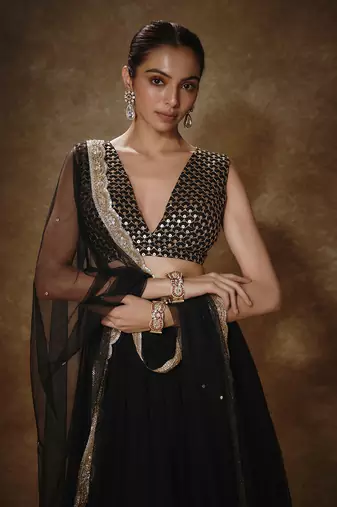 Black & Gold Lehenga Set