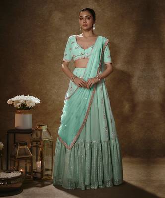 Mint & Gold Lehenga Set 1