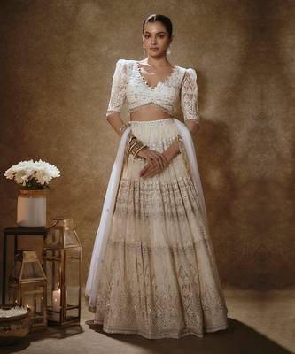 White Net Theadwork Lehenga 1