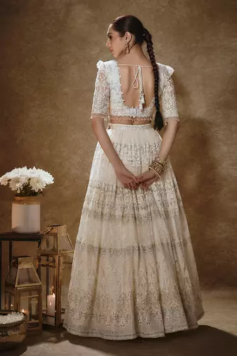 White Net Theadwork Lehenga