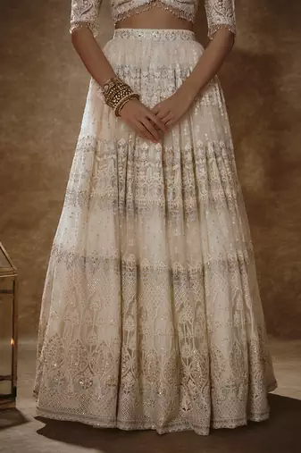 White Net Theadwork Lehenga