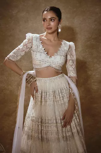 White Net Theadwork Lehenga
