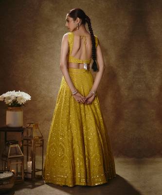 Yellow Georgette Thread Embroidered A Line Lehenga Choli for Women 2
