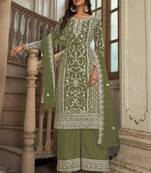 Traditional Net Straight Suit Mahendi