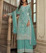 Traditional Net Straight Suit Light Blue