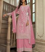 Traditional Net Straight Suit Baby Pink