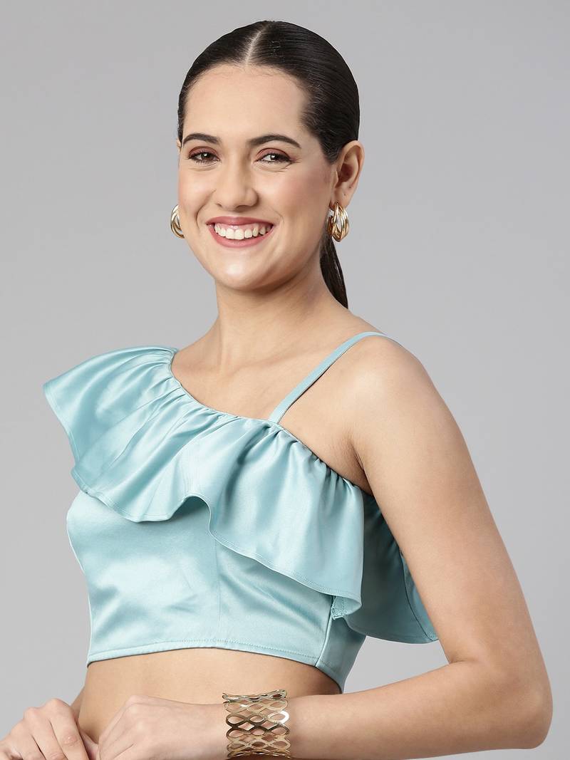 Flaher Women Solid Satin Padded Saree Blouse