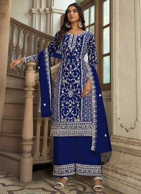 Traditional Net Straight Suit Royal Blue 1