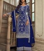 Traditional Net Straight Suit Royal Blue