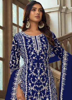 Traditional Net Straight Suit Royal Blue 2
