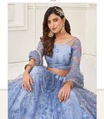 Blue Heavy Embroidery Net Semi Stitch A Line Lehenga With Blouse