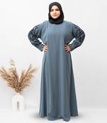 Full Sleeves Black Embroidery Abaya in Grey Color With Hijab