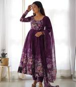 Soft Organza Silk Fabric Fully Flair Kali Pattern With Canvas Patta attached padded and zipper Gown, Dupatta and Pent 