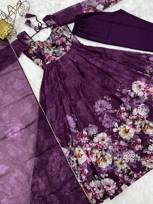 Soft Organza Silk Fabric Fully Flair Kali Pattern With Canvas Patta attached padded and zipper Gown, Dupatta and Pent  5