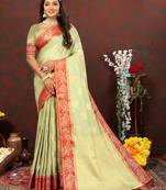 Mint Green Woven Self Design Cotton Katan Silk Saree With Blouse For Women