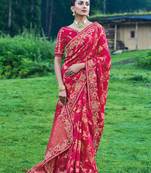 Rani Pink Silk Heavy Embroidery With Stone Work Saree With Blouse