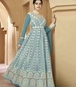Aqua Blue Georgette Embroidered Anarkali Salwar Kameez