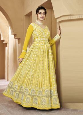 Yellow Georgette Embroidered Anarkali Salwar Kameez 1