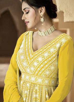 Yellow Georgette Embroidered Anarkali Salwar Kameez 2