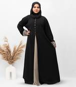 A-line Cuff Embroidery with 10 Button Abaya in Black Color With Hijab