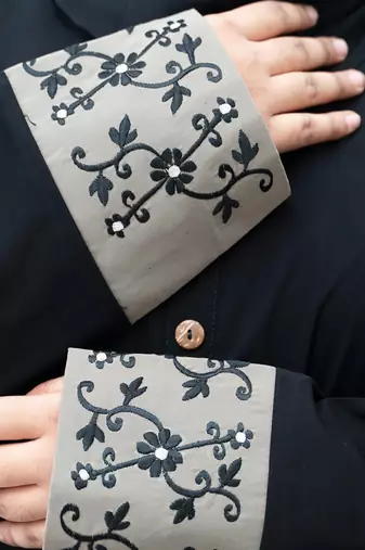 A-line Cuff Embroidery with 10 Button Abaya in Black Color With Hijab