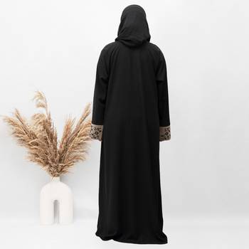 A-line Cuff Embroidery with 10 Button Abaya in Black Color With Hijab 4
