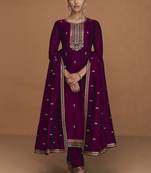 Wine Premium Silk Embroidered Semi Stitched Salwar Suits