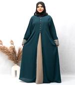 A-line Cuff Embroidery with 10 Button Abaya in Ramagreen Color With Hijab