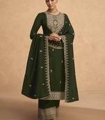 Dark Olive Silk Embroidered Party Wear Salwar Kameez
