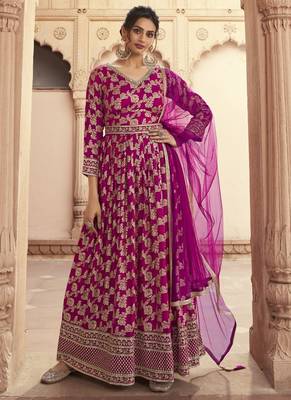 Rani Pink Jacquard Embroidered Anarkali Salwar Kameez 1
