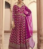 Rani Pink Jacquard Embroidered Anarkali Salwar Kameez