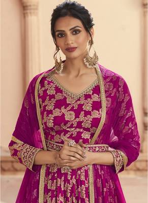 Rani Pink Jacquard Embroidered Anarkali Salwar Kameez 2