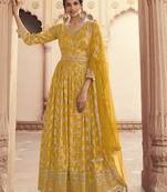 Yellow Jacquard Embroidered Anarkali Salwar Kameez