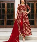 Maroon Butterfly Net Embroidered Anarkali Salwar Kameez