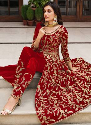 Maroon Butterfly Net Embroidered Anarkali Salwar Kameez 2