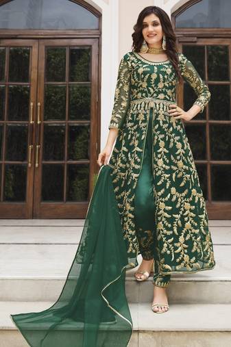 Designer Party Wear Readymade Salwar Kameez Dusty Pink Butterfly Net Pant Anarkali
