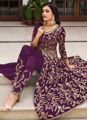 Purple Butterfly Net Embroidered Anarkali Salwar Kameez 2