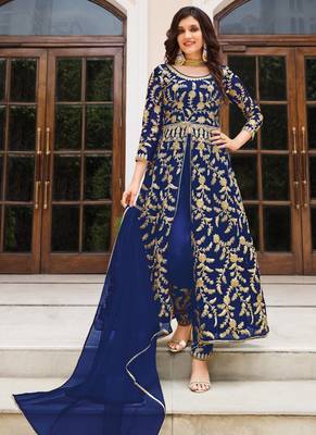 Royal Blue Butterfly Net Embroidered Anarkali Salwar Kameez 1