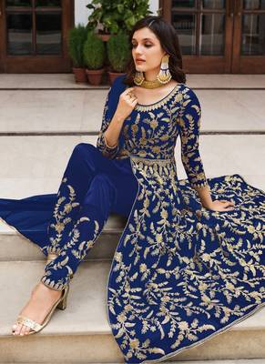 Royal Blue Butterfly Net Embroidered Anarkali Salwar Kameez 2
