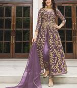 Lavender Butterfly Net Embroidered Anarkali Salwar Kameez