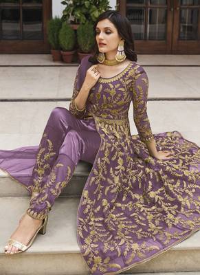 Lavender Butterfly Net Embroidered Anarkali Salwar Kameez 2