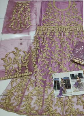 Lavender Butterfly Net Embroidered Anarkali Salwar Kameez 3
