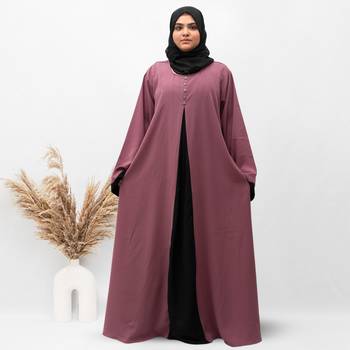 Plain A-line Front 5 Button Abaya in Pink Color With Hijab 1
