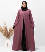Plain A-line Front 5 Button Abaya in Pink Color With Hijab