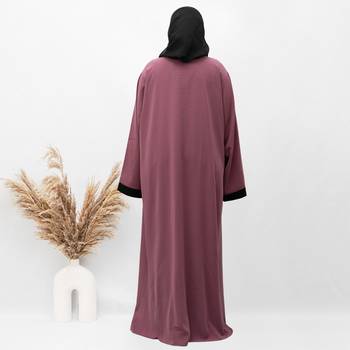 Plain A-line Front 5 Button Abaya in Pink Color With Hijab 2