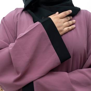 Plain A-line Front 5 Button Abaya in Pink Color With Hijab 3