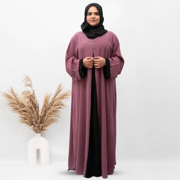Plain A-line Front 5 Button Abaya in Pink Color With Hijab 4