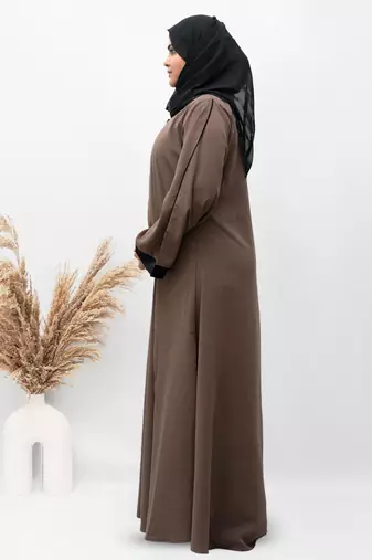 A-line Simple 8 Button Abaya in Dark Brown Color With Hijab