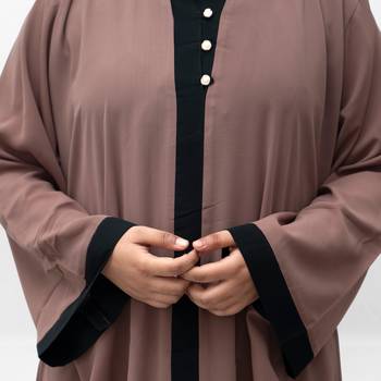 A-line Simple 8 Button Abaya in Dark Brown Color With Hijab 4